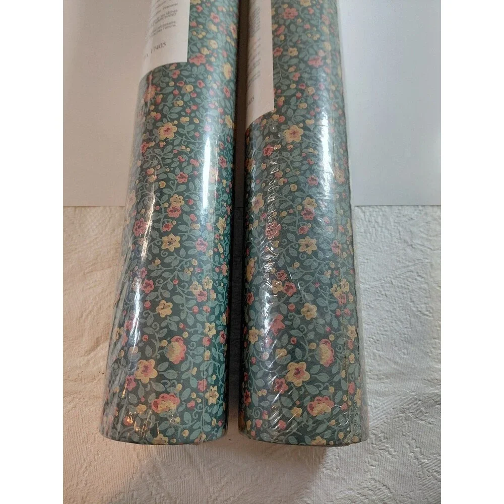 2 Rolls YORK Wallpaper CT5590 R-16 Floral Botanical Teal Pink Yellow Pre-Pasted
